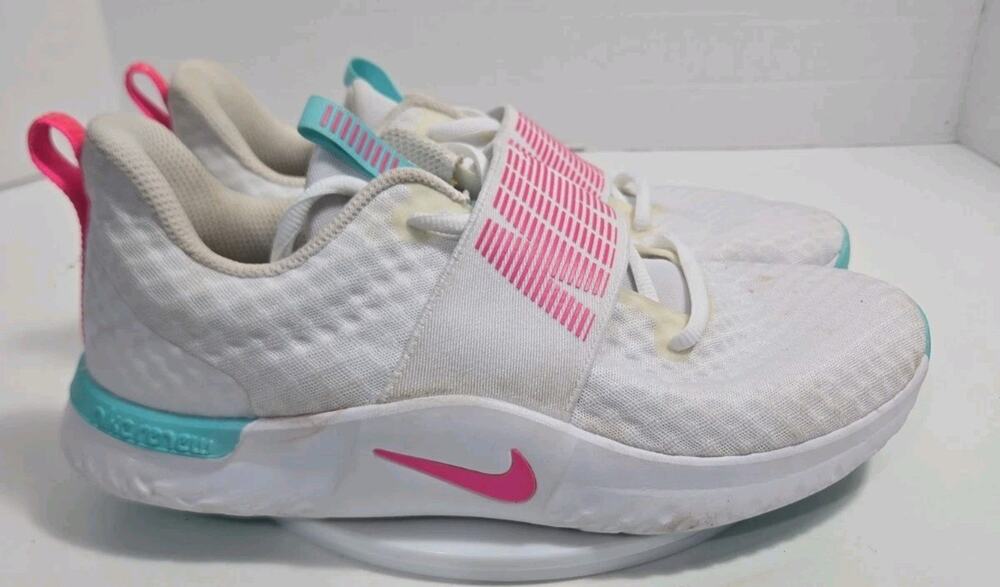 Nike Women's White/Pink/Turquoise Low Top Lace Up Sneakers CW7022. Size 9